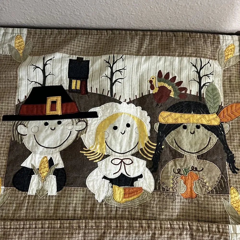 4 Vintage Thanksgiving Placemats Pilgrim Indian‎ Native American Kitschy Cute
